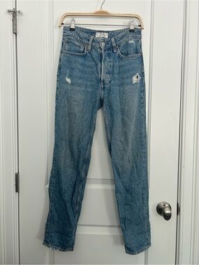 Free People Jeans Slim Leg High Waisted Mom Jeans Size 25